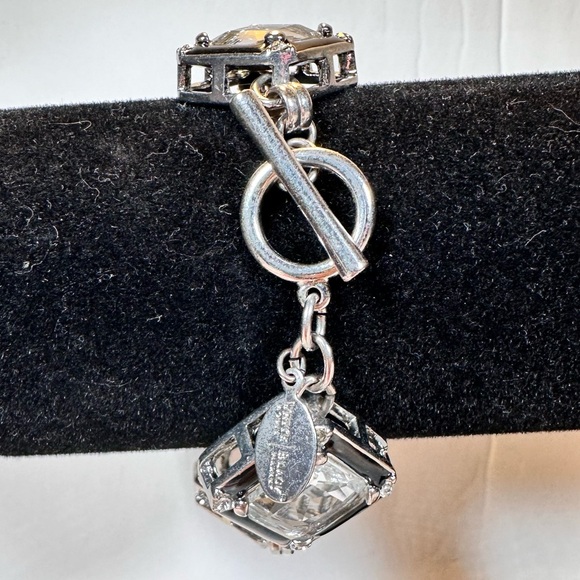 White House Black Market silver tone with black & clear rhinestones toggle clasp - Picture 3 of 5